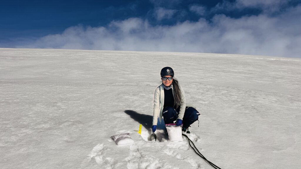 Katy in Antarctica, at Znosko Glacier, near the Peruvian Scientific Station Machu Picchu, during her research fieldwork.